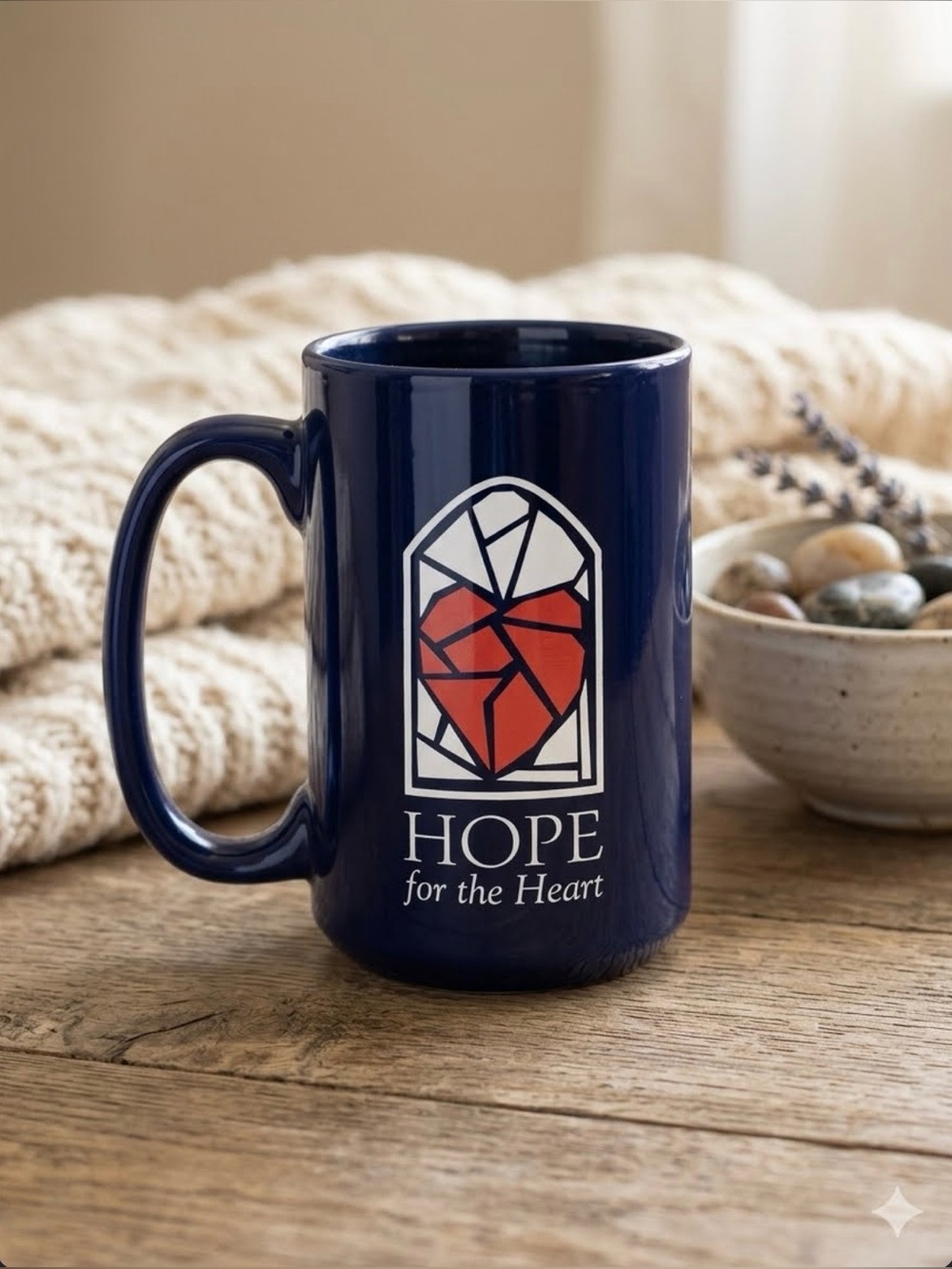 Hope for the Heart Navy Blue Ceramic Coffee Mug with Heart Graphic